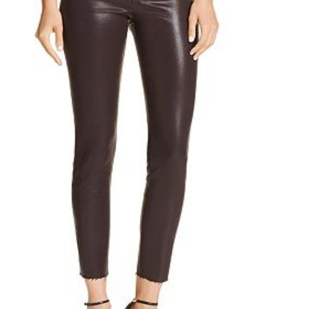 Joe's Jeans High Rise Skinny Charlie Coated Pants Aubergine Raw Hem - si…